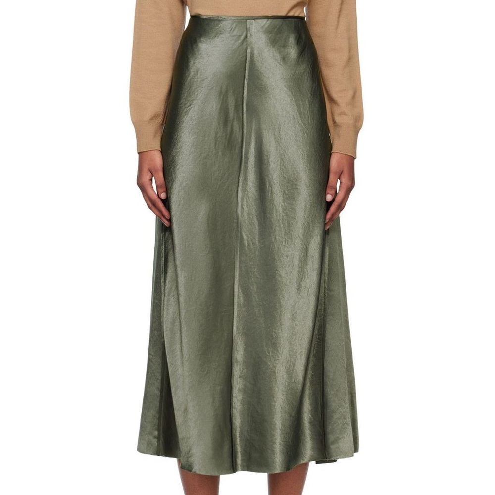 Vince 100% silk green midi skirt